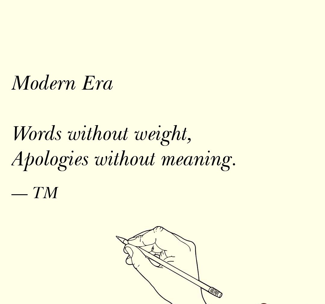 TM_6180's tweet image. Bitter Reality: We've lost the depth of genuine apology.
✍️ #TM
#REALITY #lifequotes #Writer #writerslife #pain #quotesaboutlife #WritingCommunity #learning #relationships #deepthoughts #OverThinking #LiteraturePosts #author #AuthorLife #mood #Twitter婚活 #fypage