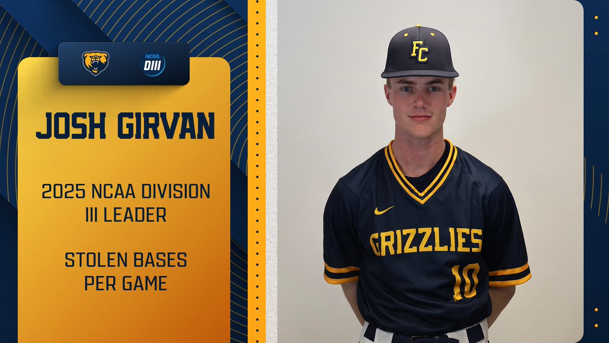 FCGrizAthletics's tweet image. It's official —Josh Girvan led all of D3 in stolen bases per game this past season.
franklingrizzlies.com/news/2025/7/14…