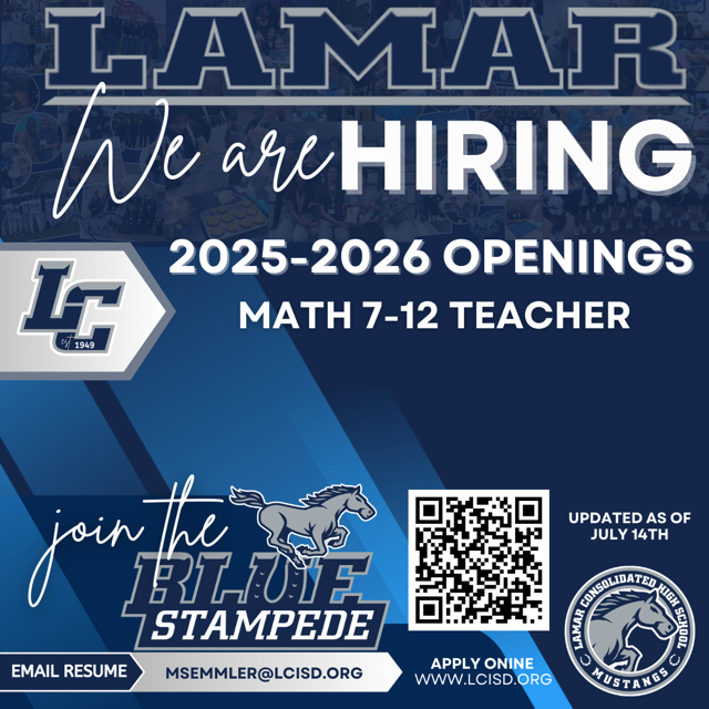THELamarCHS's tweet image. π₯"Join the Stampede. Change Lives. Build Futures β at THE Lamar CHS."
Your impact starts here β where tradition meets transformation.