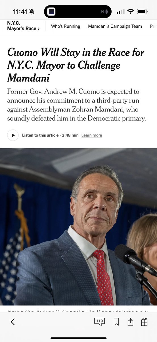 I agree with <a href="/BillAckman/">Bill Ackman</a> on very few things but agree with him that Mamdani can’t be the mayor of NYC. 

following in steps of mayor bloomberg, Cuomo WILL be running as an independent but pledges to drop out in September if he’s not the highest ranked opponent. 

<a href="/BillAckman/">Bill Ackman</a>