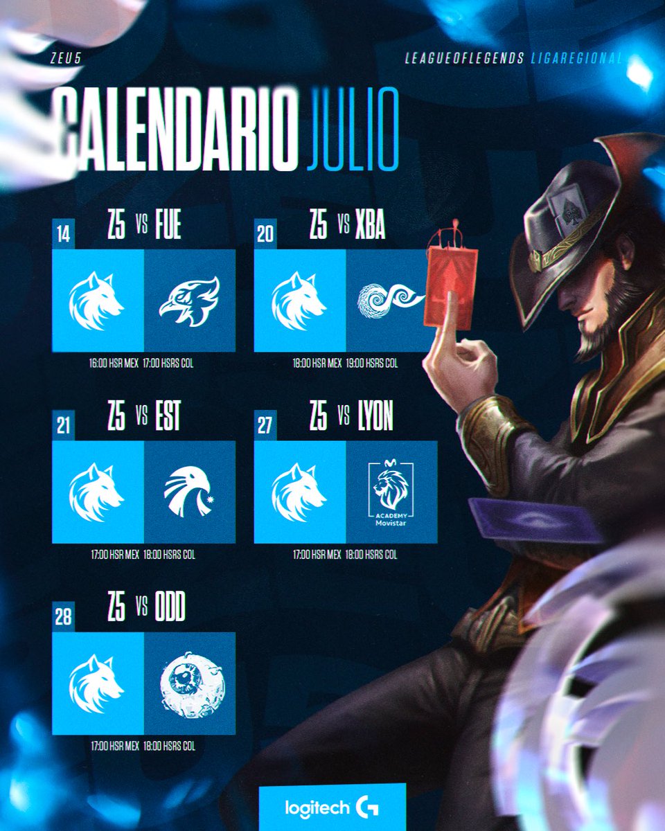 Zeu5 (@zeu5_esports) on Twitter photo ¡JULIO VIENE CARGADO DE ACCIÓN! 🐺
Prepárate para un mes intenso con todos los enfrentamientos de nuestro equipo⚔️
Marca las fechas, pon tus alertas y acompáñanos en cada partida.
Nos vemos en este nuevo split de la #LRN by <a href="/Lolacelatam/">Ligas regionales LATAM x ACE</a> ¡JULIO VIENE CARGADO DE ACCIÓN! 🐺
Prepárate para un mes intenso con todos los enfrentamientos de nuestro equipo⚔️
Marca las fechas, pon tus alertas y acompáñanos en cada partida.
Nos vemos en este nuevo split de la #LRN by <a href="/Lolacelatam/">Ligas regionales LATAM x ACE</a>