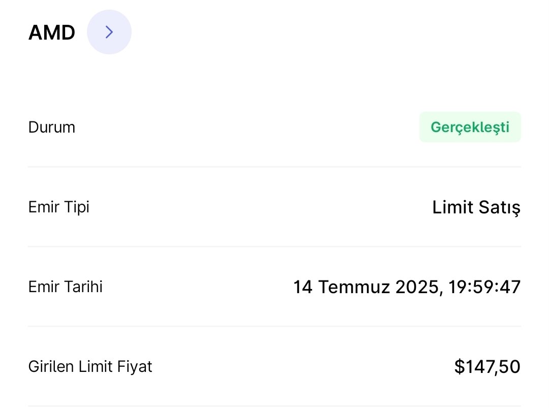 73,50'den aldığım AMD hisselerini 147,50$'dan %100 kâr ile sattım.