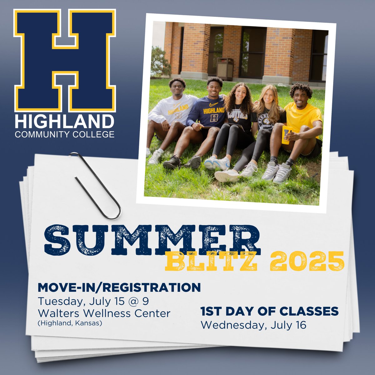 highlandcc's tweet image. ☀️☀️Reminder: Move-in & Registration for students taking Summer Blitz classes on the Highland Campus is tomorrow starting at 9AM in the Walters Wellness Center. 🎒📝The first day of Blitz classes is Wednesday, July 16. See you soon! 😎☀️
#SummerBlitz #ScottieNation #WelcomeBack