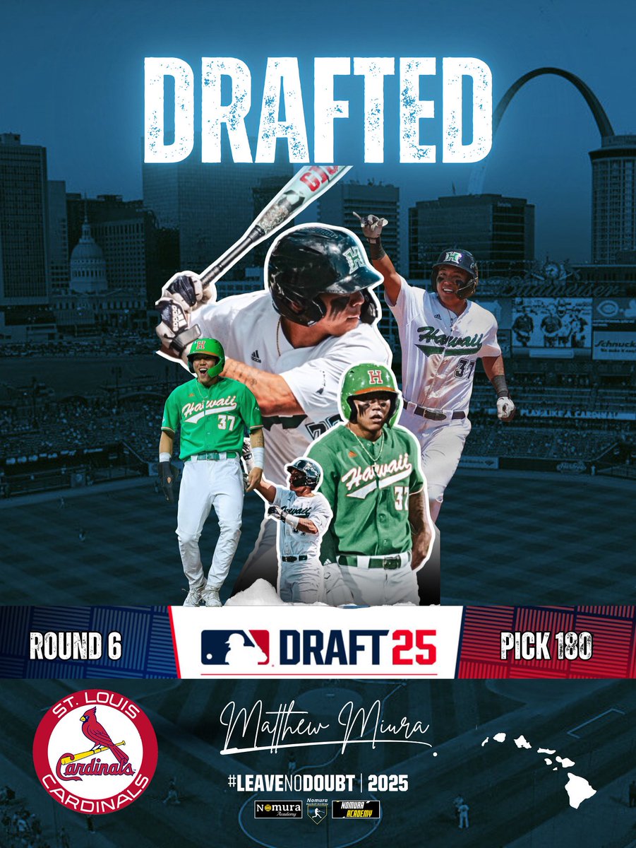 NomuraAcademy's tweet image. 🚨 6TH ROUND TO THE CARDS 🚨
Congratulations to Sunday Night Baseball participant, Matt Miura (@matt_miura), on getting selected in the 6th Round of the @MLB draft! ⚾️🤙🏽 The former walk-on made the best of his opportunities at @HawaiiBaseball and saw his name get called early…