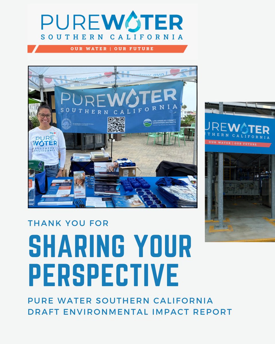 mwdh2o's tweet image. Today is the final day to share your feedback on Pure Water Southern California’s Draft Environmental Impact Report — the comment portal closes at midnight. Thank you to those who provided input. We've enjoyed engaging with communities at various events throughout #SoCal.