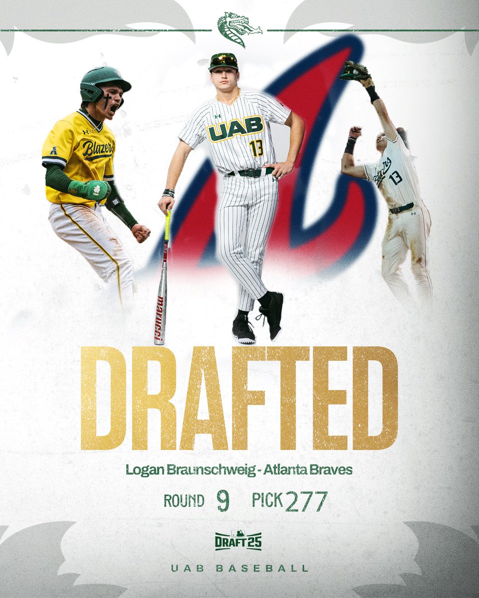 UAB Baseball (@uab_baseball) on Twitter photo 𝐃𝐑𝐀𝐅𝐓𝐄𝐃!
Logan Braunschweig has been selected in the 9th round by the <a href="/Braves/">Atlanta Braves</a>!
<a href="/loganbraunschw2/">logan andrew braunschweig</a> | #Braves 𝐃𝐑𝐀𝐅𝐓𝐄𝐃!
Logan Braunschweig has been selected in the 9th round by the <a href="/Braves/">Atlanta Braves</a>!
<a href="/loganbraunschw2/">logan andrew braunschweig</a> | #Braves