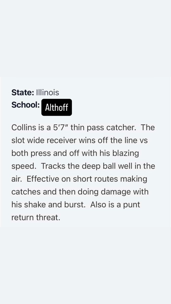 Elijah Collins (@yooel1crazzy) on Twitter photo <a href="/PrepRedzoneIL/">Prep Redzone Illinois</a> for the write up. Can’t wait to showcase my talent and compete this szn‼️
<a href="/AlthoffFootball/">Althoff Catholic Football</a> <a href="/coach_LT2/">LT</a> <a href="/ByronGettis/">Koach Byron Gettis Sr</a> <a href="/AustinFrazier33/">Austin Frazier</a> <a href="/JPRockMO/">JP Rock</a> <a href="/PrepRedzoneIL/">Prep Redzone Illinois</a> for the write up. Can’t wait to showcase my talent and compete this szn‼️
<a href="/AlthoffFootball/">Althoff Catholic Football</a> <a href="/coach_LT2/">LT</a> <a href="/ByronGettis/">Koach Byron Gettis Sr</a> <a href="/AustinFrazier33/">Austin Frazier</a> <a href="/JPRockMO/">JP Rock</a>