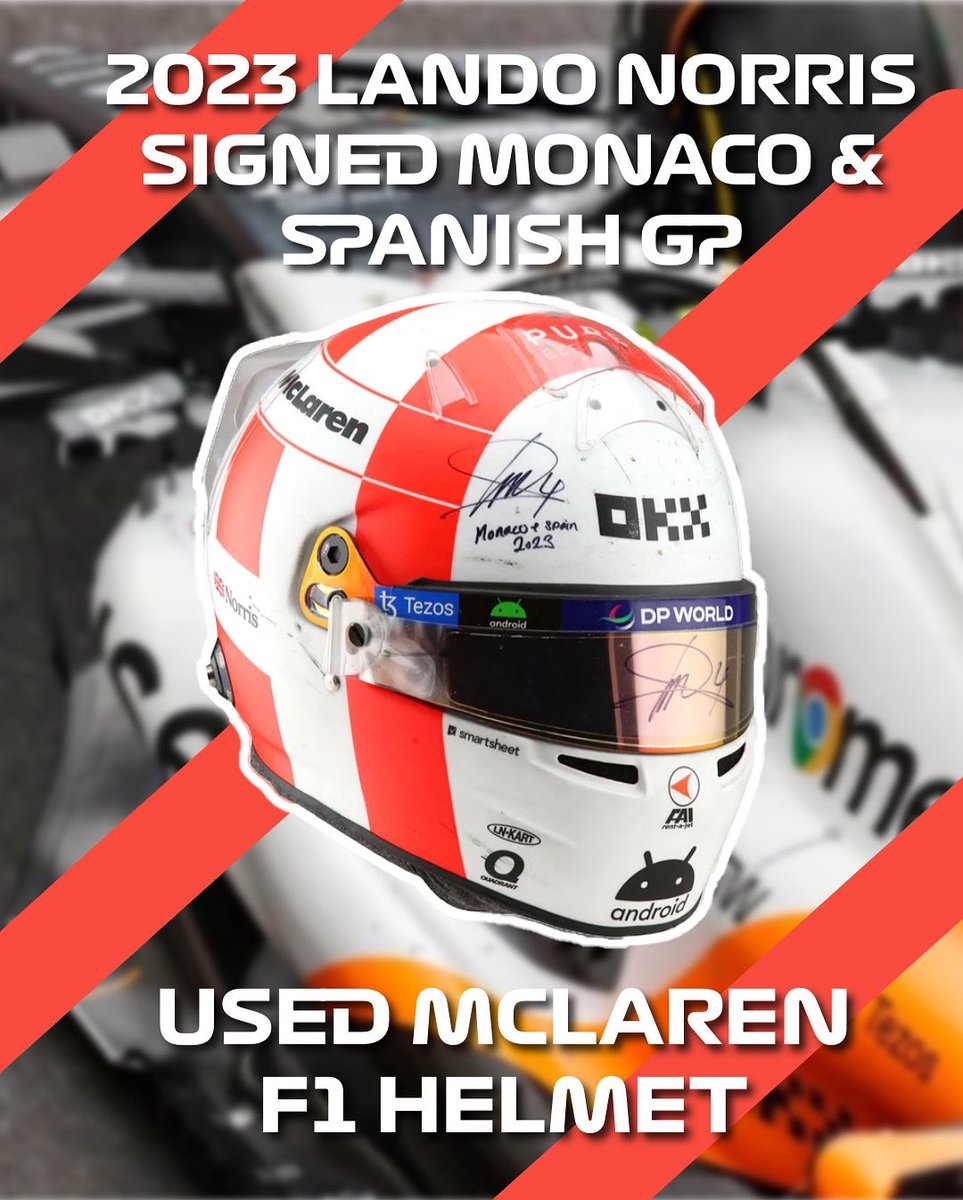HOFCollection's tweet image. Amazing opportunity to add Lando Norris' Niki Lauda retro-inspired helmet design from the Monaco & Spanish GPs to your collection. The helmet was worn during the 2023 Monaco GP weekend and was used again over the Spanish Grand Prix weekend. The helmet is a Bell HP77 model #lando