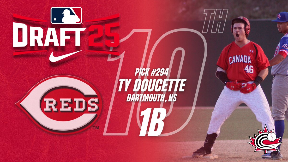 Congrats to <a href="/BaseballCANJNT/">Baseball Canada Junior National Team (18U)</a> alum 1B Ty Doucette (Dartmouth, NS), selected by the <a href="/Reds/">Cincinnati Reds</a> in the tenth round, 294th overall in the 2025 #MLBDraft!