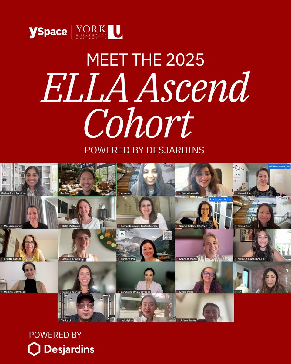 YSpaceYU's tweet image. Thrilled to welcome our 2025 ELLA Ascend cohort! 🚀
Powered by @DesjardinsGroup, this accelerator supports women entrepreneurs ready to scale and grow.
Learn more about our women founders here: yorku.ca/yspace/news-st…
#ELLAAscend #WomenEntrepreneurs #YSpace