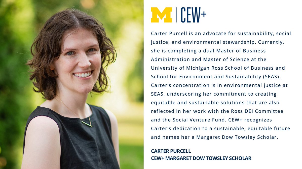 CEWatUM's tweet image. Carter Purcell is currently completing a dual Master of Business Administration and Master of Science at @UMSEAS where she focuses on environmental justice. bit.ly/4eNHVjR