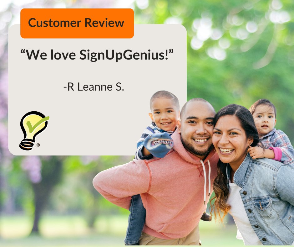 “We love SignUpGenius - it’s super user-friendly - both on the creation of events and the end user being able to easily complete/sign up for the event. Thank you for this awesome platform!”

We’re thrilled to hear this Leanne! 🌟

#HappyCustomers #GeniusFeedback #SignUpGenius