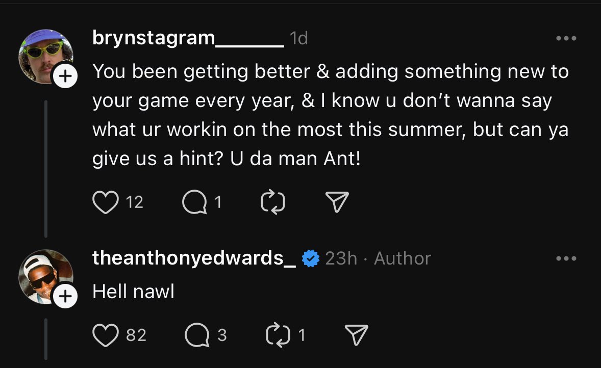 Anthony Edwards’ Q&amp;A was hilarious 😭😭😭

(via @evinfour)