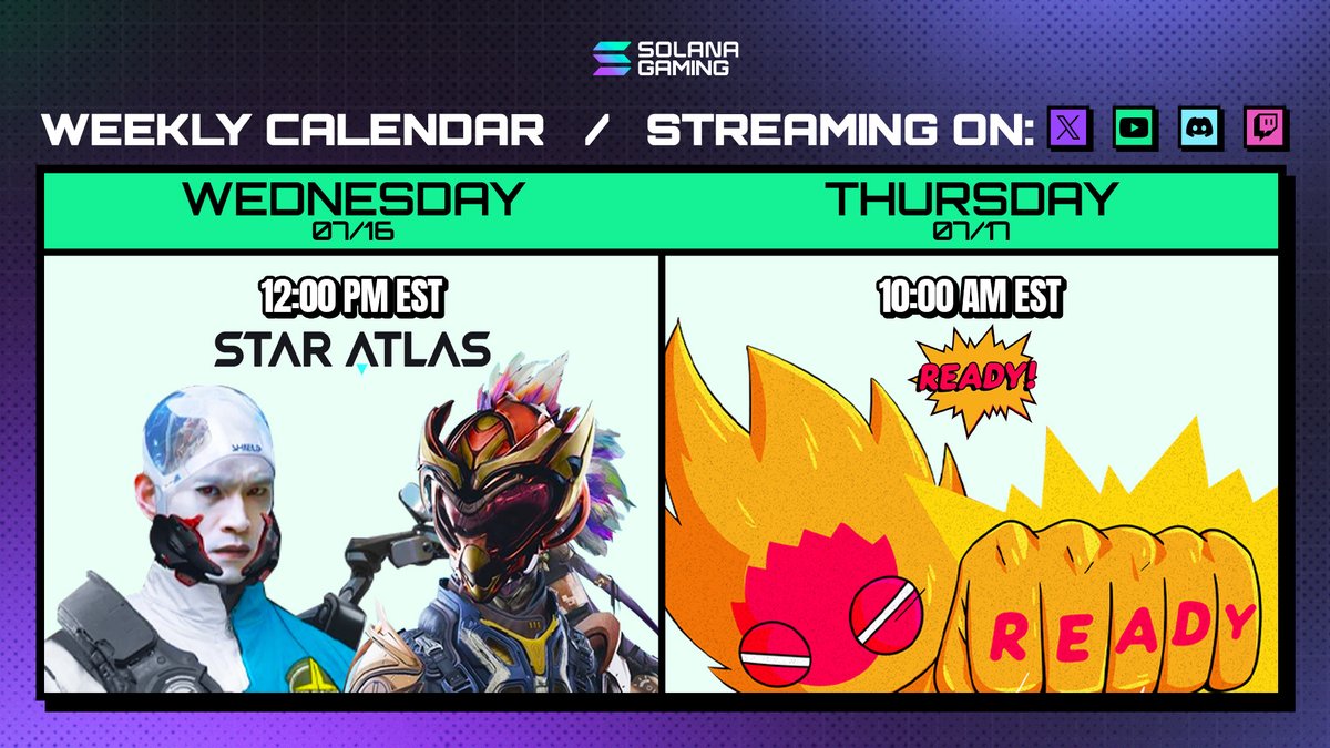 solanagaming's tweet image. Solana Gaming Stream Schedule 🎮

Ready for more legendary streams, gamooors?

We got @staratlas and @BRAVOREADYGAMES on deck this week

LFGAME ⚡