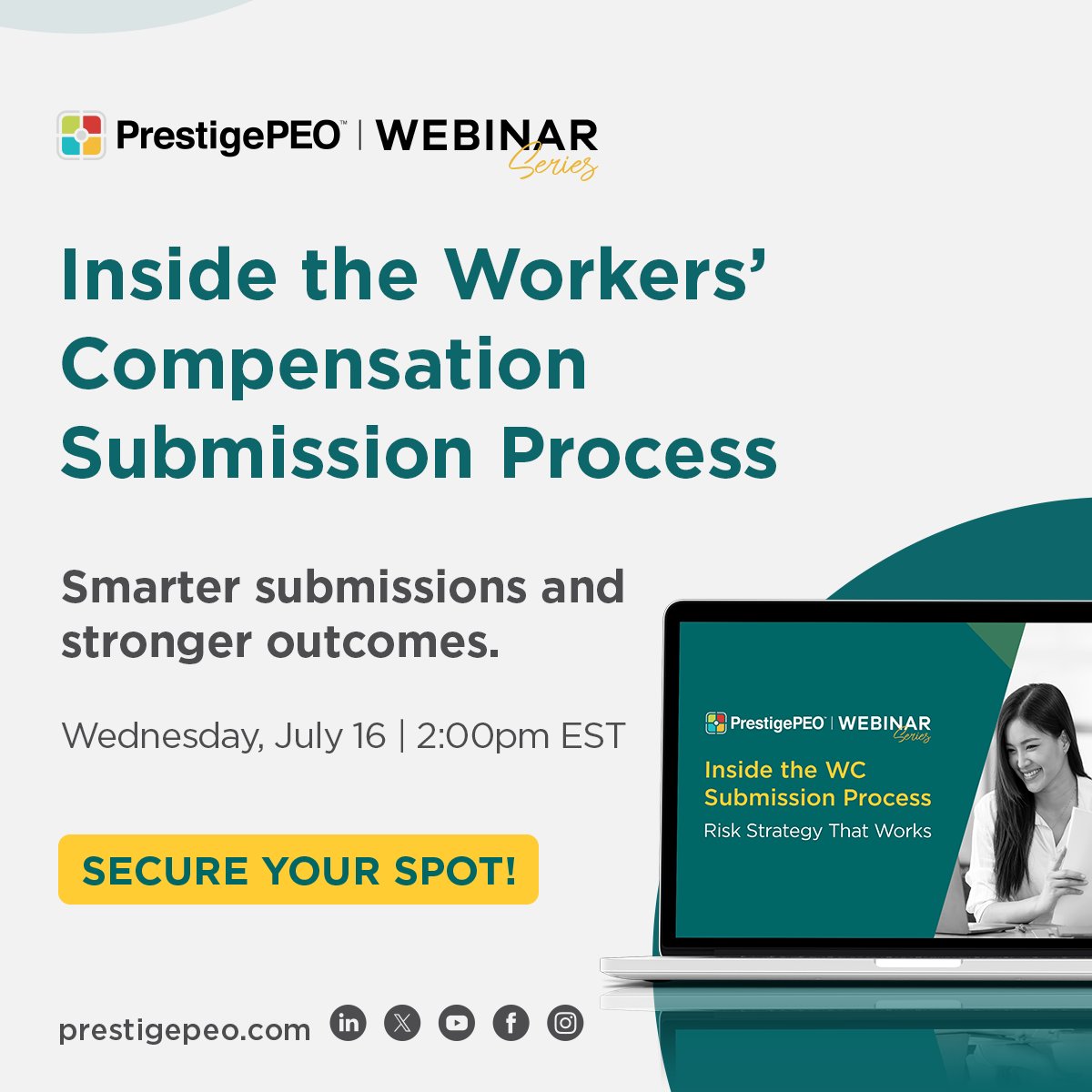 PrestigePEO's tweet image. #Brokers & #BenefitsAdvisors want to submit stronger & close faster?
Join our 7/16 webinar at 2 PM EST for an overview of WC underwriting with PrestigePEO.
✅ Risk appetite insights
✅ Underwriting strategy
✅ Submission tips that work
Register Now: bit.ly/3IpyUkH