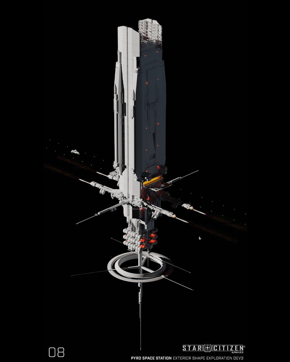 cdoretz's tweet image. Concept art ideas for the pyro space stations in star citizen. Theres a TON more on my Artstation, feel free to give it a visit. Huge shoutout to @will_hyd I worked alongside and who developed the station even further! #conceptart #starcitizen #scifi #gamedev #b3d