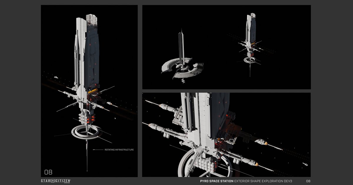 cdoretz's tweet image. Concept art ideas for the pyro space stations in star citizen. Theres a TON more on my Artstation, feel free to give it a visit. Huge shoutout to @will_hyd I worked alongside and who developed the station even further! #conceptart #starcitizen #scifi #gamedev #b3d
