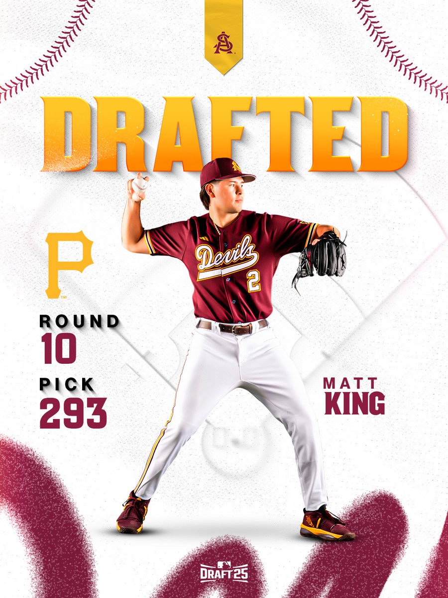 ASU_Baseball's tweet image. A new King in Steel City 👑
Congratulations to Matt King on being drafted to the @Pirates
#ForksUp /// #MLBU