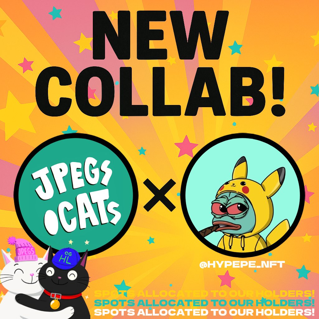 jpegs.cats (@jpegsdotcats) on Twitter photo NEW COLLAB! ๐ผ
jpegs.cats x <a href="/Hypepe_NFT/">HyPePe NFT</a>
Giving out 10X GTD SPOTS on this post.
Like, RT and Drop your Hyper EVM address.
More spots allocated to our holders in the Cat Crib!
Join our Discord to participate in more! ๐ฝ NEW COLLAB! ๐ผ
jpegs.cats x <a href="/Hypepe_NFT/">HyPePe NFT</a>
Giving out 10X GTD SPOTS on this post.
Like, RT and Drop your Hyper EVM address.
More spots allocated to our holders in the Cat Crib!
Join our Discord to participate in more! ๐ฝ