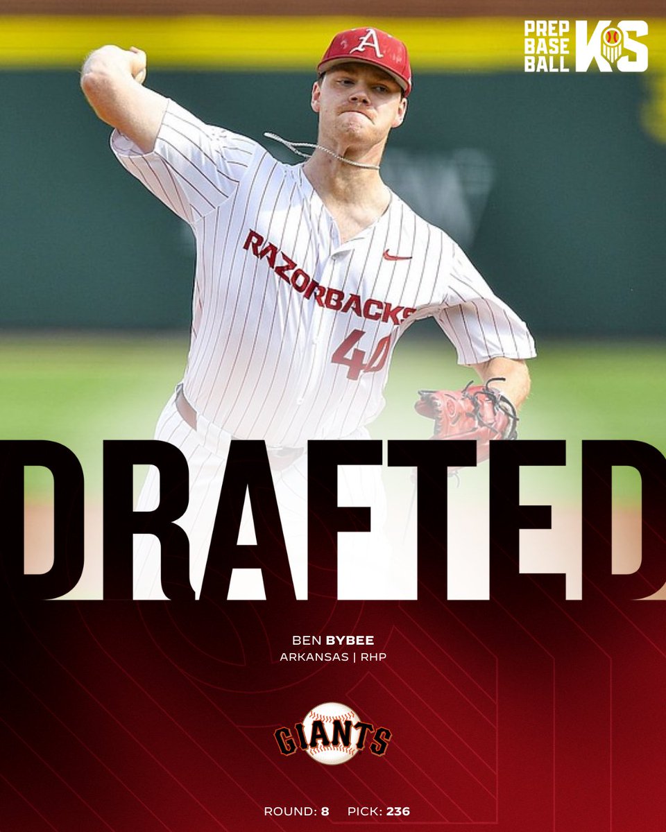 Prep Baseball Kansas (@prepbaseballks) on Twitter photo The San Francisco Giants select RHP Ben Bybee (Blue Valley Southwest, 2022; Arkansas) with the 236th pick of the 2025 MLB Draft.
Bybee was the No. 1 ranked player in the state's 2022 class and a #Super 60 participant.
#SFGiants // #MLBDraft // <a href="/_benbybee/">Ben Bybee</a>
(Photo by Hank The San Francisco Giants select RHP Ben Bybee (Blue Valley Southwest, 2022; Arkansas) with the 236th pick of the 2025 MLB Draft.
Bybee was the No. 1 ranked player in the state's 2022 class and a #Super 60 participant.
#SFGiants // #MLBDraft // <a href="/_benbybee/">Ben Bybee</a>
(Photo by Hank