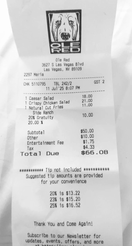 Jeff Wonser (@jw_a80) on Twitter photo Well, <a href="/blakeshelton/">Blake Shelton</a>, @olered, this pretty much sucks.
But, I will say it's a power move to charge a tip in the bill, then indicate your tip isn't included, then to suggest a tip based on the tip your staff put into the bill to begin with.
Too many options to deal with this! Well, <a href="/blakeshelton/">Blake Shelton</a>, @olered, this pretty much sucks.
But, I will say it's a power move to charge a tip in the bill, then indicate your tip isn't included, then to suggest a tip based on the tip your staff put into the bill to begin with.
Too many options to deal with this!