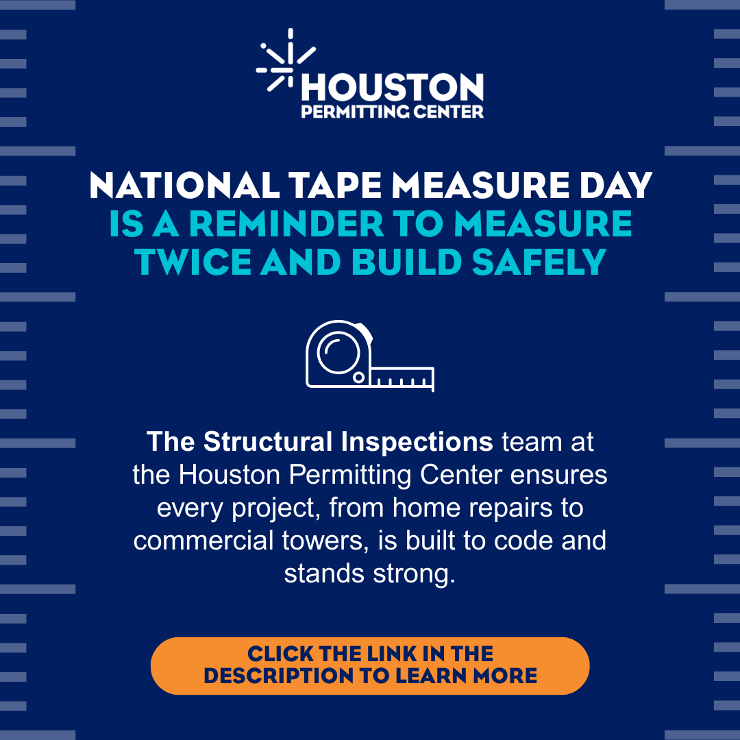 COHPermits's tweet image. It’s National Tape Measure Day, and at the @COHPermits it is all about precision! From minor residential remodels to high-rise construction, the Structural Inspections team ensures Houston’s buildings meet code and stand strong. bit.ly/3tXbf4f
#StructuralInspections