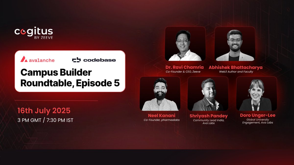 Zeeve🔺 (@0xzeeve) on Twitter photo 🔺 Campus Builder Roundtable Ep. 5 is loading… ⌛
Get ready for a 🔥 convo with the builders who are shaping Web3 Infra, L1s, and Gaming ecosystems.
🚨 Set a reminder: x.com/i/spaces/1RDGl…
👾 Who’s on the mic?
🔹 Dr. <a href="/rpchamria/">Dr. Ravi Chamria | Co-founder CEO of Zeeve</a> Chamria — CEO, Zeeve (Infra OG)
🔹 🔺 Campus Builder Roundtable Ep. 5 is loading… ⌛
Get ready for a 🔥 convo with the builders who are shaping Web3 Infra, L1s, and Gaming ecosystems.
🚨 Set a reminder: x.com/i/spaces/1RDGl…
👾 Who’s on the mic?
🔹 Dr. <a href="/rpchamria/">Dr. Ravi Chamria | Co-founder CEO of Zeeve</a> Chamria — CEO, Zeeve (Infra OG)
🔹
