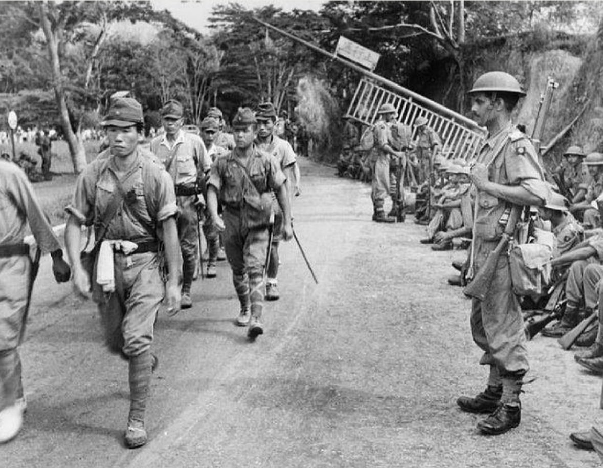 One of my favourite photos of 1945. Disconsolate Japanese officers march past Indian Army jawans, epitomising the abject failure of their race-based war. Many of these Japanese, in The Dutch East Indies and Indo China, would be serving alongside these Indian troops of the 17th