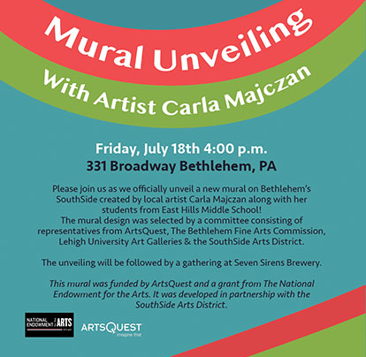 New mural alert 🚨🎨 Come see Carla Majczan’s new mural on Bethlehem's Southside! Gather at Seven Sirens Brewery afterwards.