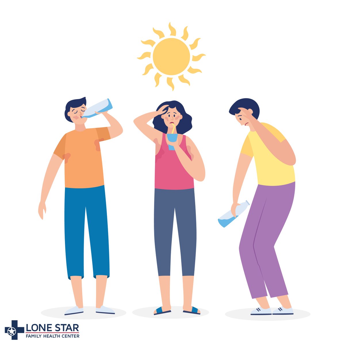LoneStarHealth's tweet image. As it starts to sizzle up outside, here are some hot tips to keep you cool and safe all season long:
😎Stay properly hydrated- water, sports drinks with electrolytes, or electrolyte packets to mix into bottled water.
😎Avoid planning outdoor activities during the hottest parts…