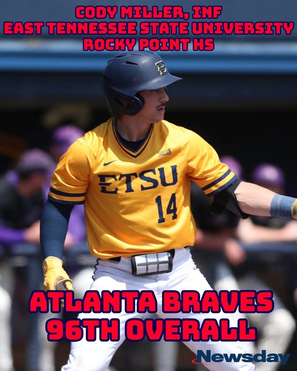 Michael Oliveto, a catcher from Hauppauge High School, was selected 34th overall by the Detroit Tigers.

Rocky Point’s Cody Miller — a junior at ETSU — was drafted 96th overall by the Atlanta Braves.

For more: nwsdy.li/4nUupPB
(Photo Credit: Peter Frutkoff, Brian Miller)