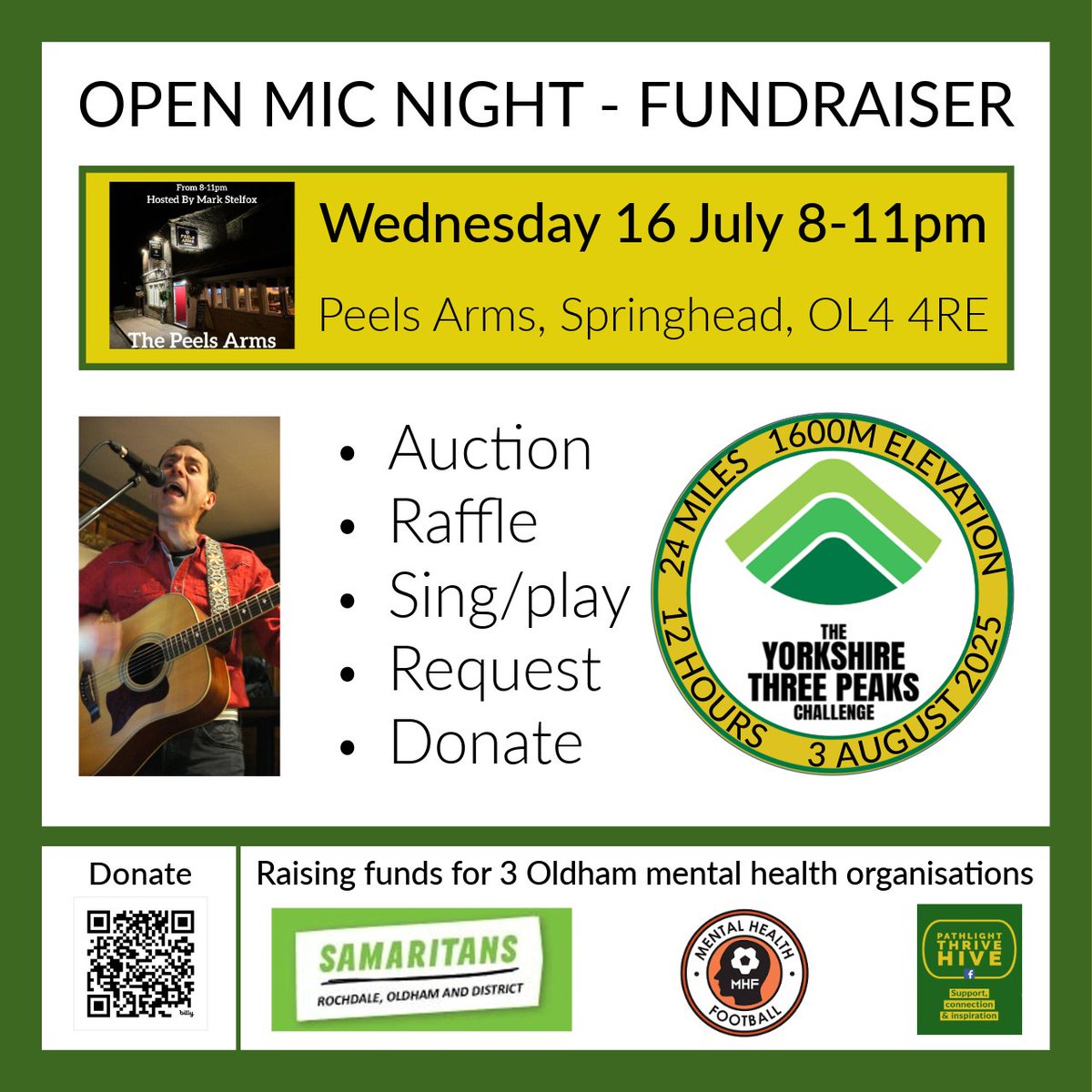 Pathlight Ltd (@pathlightltd) on Twitter photo This Wednesday: come to The Peels Arms for open mic fun, bid on some ace auction prizes, have a go at the raffle & raise money for 3 Oldham mental health organisations.
Thanks to the kind local folk & businesses who have donated prizes.
#Oldhamhour <a href="/MHF_Oldham/">Mental Health Football</a> <a href="/roch_samaritans/">Rochdale Samaritans</a> This Wednesday: come to The Peels Arms for open mic fun, bid on some ace auction prizes, have a go at the raffle & raise money for 3 Oldham mental health organisations.
Thanks to the kind local folk & businesses who have donated prizes.
#Oldhamhour <a href="/MHF_Oldham/">Mental Health Football</a> <a href="/roch_samaritans/">Rochdale Samaritans</a>