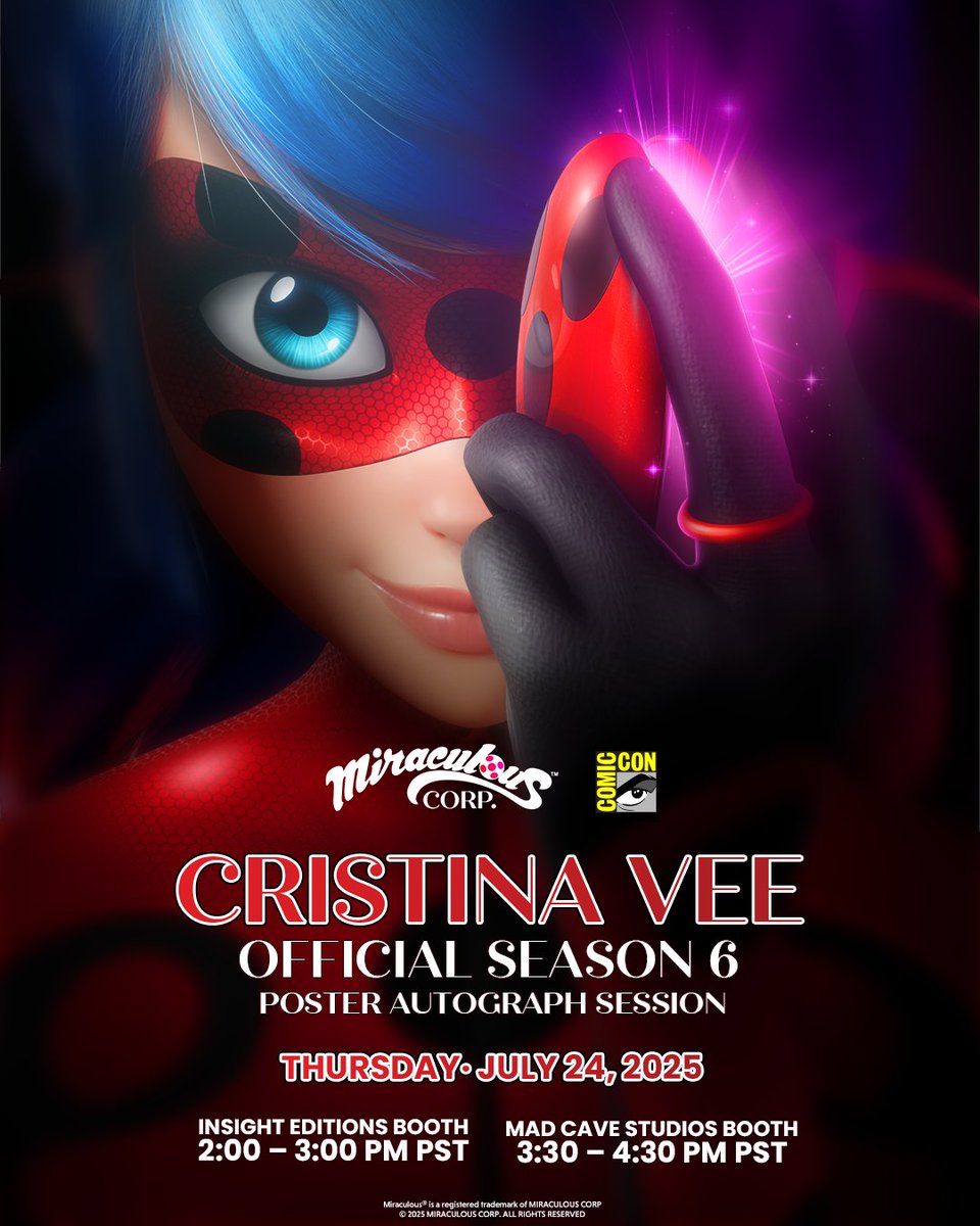 BeMiraculousLB's tweet image. Miraculers! SDCC, here we come!
Catch our official panel Thursday, July 24, 11:45 AM–12:45 PM PT in Room 6BCF.
Behind-the-scenes stories, surprise reveals, and more, moderated by Ezra Weisz!
Plus: Meet Ladybug & Cat Noir + get your book signed:
📍 Insight Editions: 2–3 PM PT…