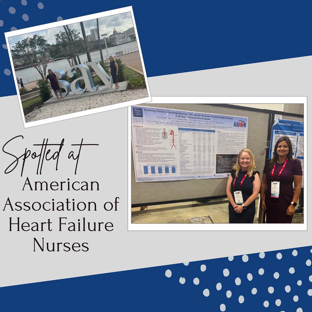 BCM Surgery Advanced Practice Providers (@bcmsurgapp) on Twitter photo Last month cardiothoracic surgery APPs Brittany Rhoades and Gilda Martinez traveled to Savannah to present their work on heritable aortic disease trends (28 years worth!) at the <a href="/AAHFN/">American Association of Heart Failure Nurses</a> meeting. Incredible work! 🫀<a href="/DrBRhoadesCNS/">Brittany Rhoades</a> <a href="/gmartineznp/">@GMartinezNP</a> <a href="/JCoselli_MD/">Joseph Coselli, MD</a> <a href="/MarcMoonMD/">Marc Moon</a> <a href="/BCM_Surgery/">BCM_Surgery</a> Last month cardiothoracic surgery APPs Brittany Rhoades and Gilda Martinez traveled to Savannah to present their work on heritable aortic disease trends (28 years worth!) at the <a href="/AAHFN/">American Association of Heart Failure Nurses</a> meeting. Incredible work! 🫀<a href="/DrBRhoadesCNS/">Brittany Rhoades</a> <a href="/gmartineznp/">@GMartinezNP</a> <a href="/JCoselli_MD/">Joseph Coselli, MD</a> <a href="/MarcMoonMD/">Marc Moon</a> <a href="/BCM_Surgery/">BCM_Surgery</a>