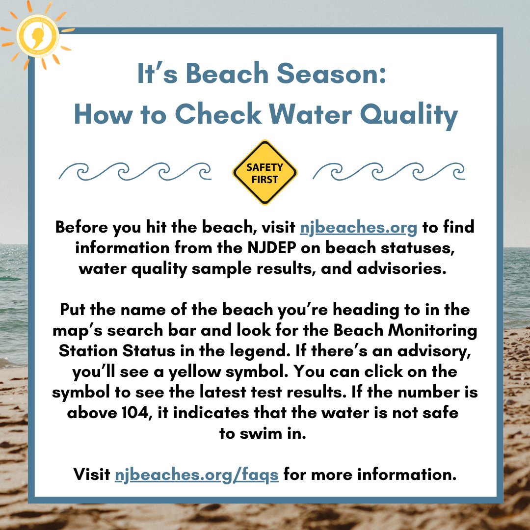It’s officially beach season! ☀️ Before you head to the shore, check water quality and beach statuses at njbeaches.org.
For more info, visit njbeaches.org/faqs. Stay safe and enjoy the water!