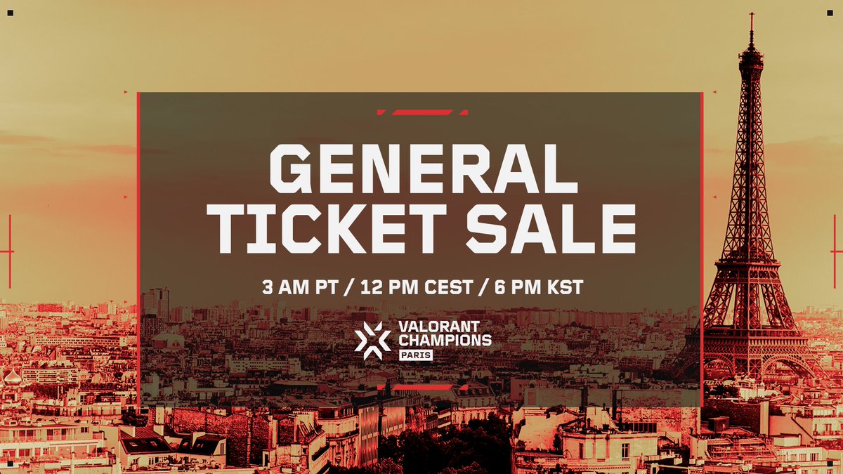 The general ticket sale for #VALORANTChampions Paris is live soon!

Get yours at linktr.ee/valorantesports