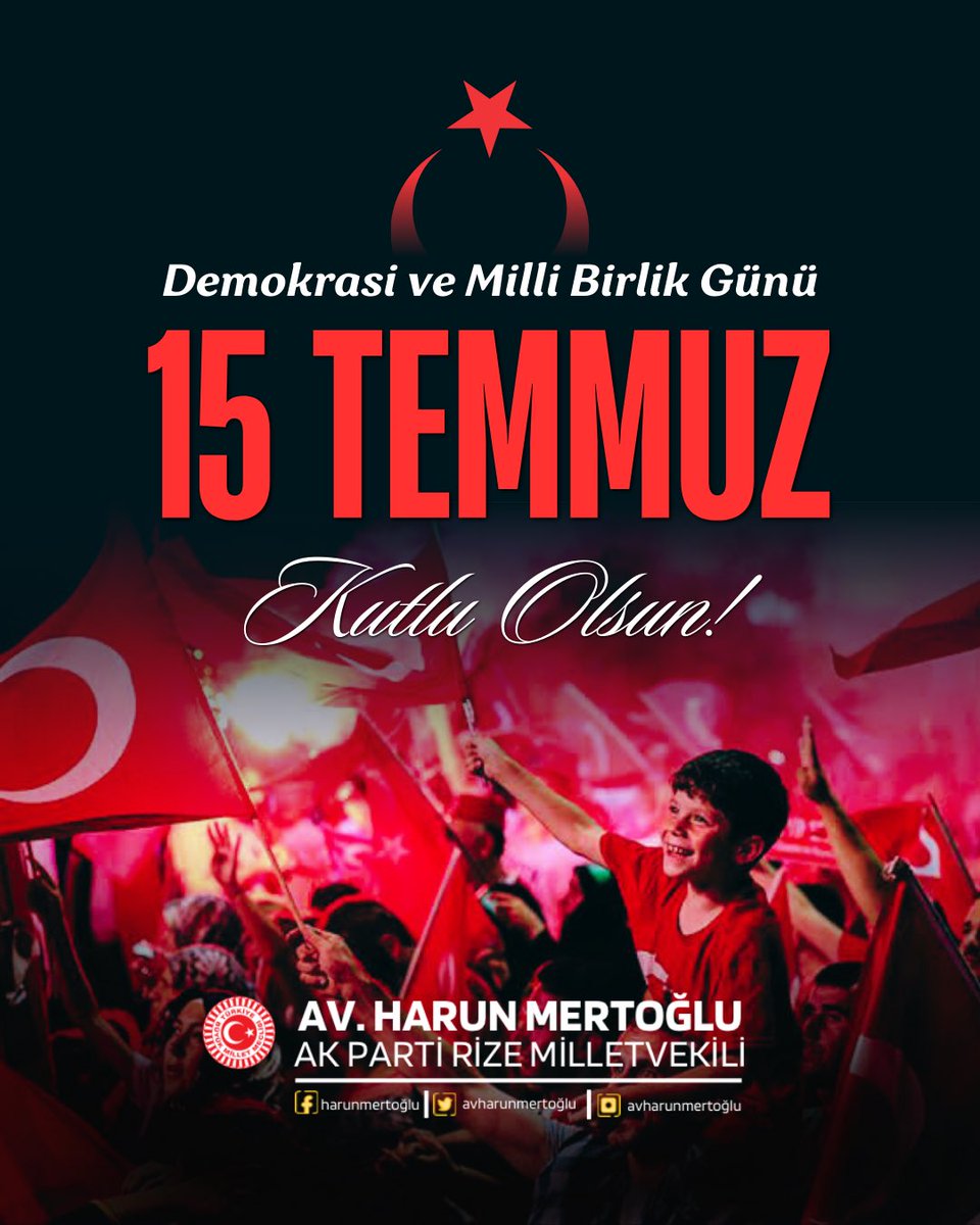 Av Harun Mertoğlu (@avharunmertoglu) on Twitter photo #15Temmuz sadece bir kalkışma değil; millet iradesine, seçilmiş yönetime,insan haklarına yapılmış bir saldırıydı.
O gece Cumhurbaşkanımız Sn. <a href="/RTErdogan/">Recep Tayyip Erdoğan</a> önderliğinde demokrasi tarihimiz yeniden yazıldı.
Bu uğurda can veren şehitlerimizi rahmetle, gazilerimizi minnetle anıyorum. #15Temmuz sadece bir kalkışma değil; millet iradesine, seçilmiş yönetime,insan haklarına yapılmış bir saldırıydı.
O gece Cumhurbaşkanımız Sn. <a href="/RTErdogan/">Recep Tayyip Erdoğan</a> önderliğinde demokrasi tarihimiz yeniden yazıldı.
Bu uğurda can veren şehitlerimizi rahmetle, gazilerimizi minnetle anıyorum.