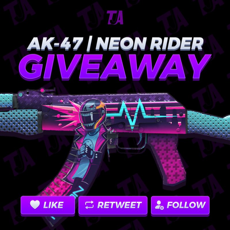 🎉 GIVEAWAY TIME 🎉
We’re giving away an AK | Neon Rider worth $80! 🔥

To enter:
✔️ Follow me
✔️ RT &amp; Like
✔️ Tag 2 friends
✔️ Join the Discord: discord.gg/tjagambles

Post proof in comments

🗓️ Winner will be rolled in 7 days!
Don’t miss your shot! 💥

#CSGOGiveaway