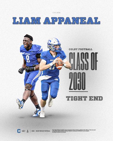 Liam Appaneal (@liamappaneal) on Twitter photo After a great call with <a href="/NickSpause/">Coach Spause</a> I am blessed to have received my first offer from Colby College at the position of tight end! <a href="/Colby_Football/">Colby Football</a>
<a href="/EA1785_Football/">Episcopal Academy Football</a> <a href="/toddfairlie/">ToddFairlie</a> <a href="/DELCOFootball/">#DelcoFootball</a> <a href="/EPAFootball/">EasternPAFootball</a> After a great call with <a href="/NickSpause/">Coach Spause</a> I am blessed to have received my first offer from Colby College at the position of tight end! <a href="/Colby_Football/">Colby Football</a>
<a href="/EA1785_Football/">Episcopal Academy Football</a> <a href="/toddfairlie/">ToddFairlie</a> <a href="/DELCOFootball/">#DelcoFootball</a> <a href="/EPAFootball/">EasternPAFootball</a>
