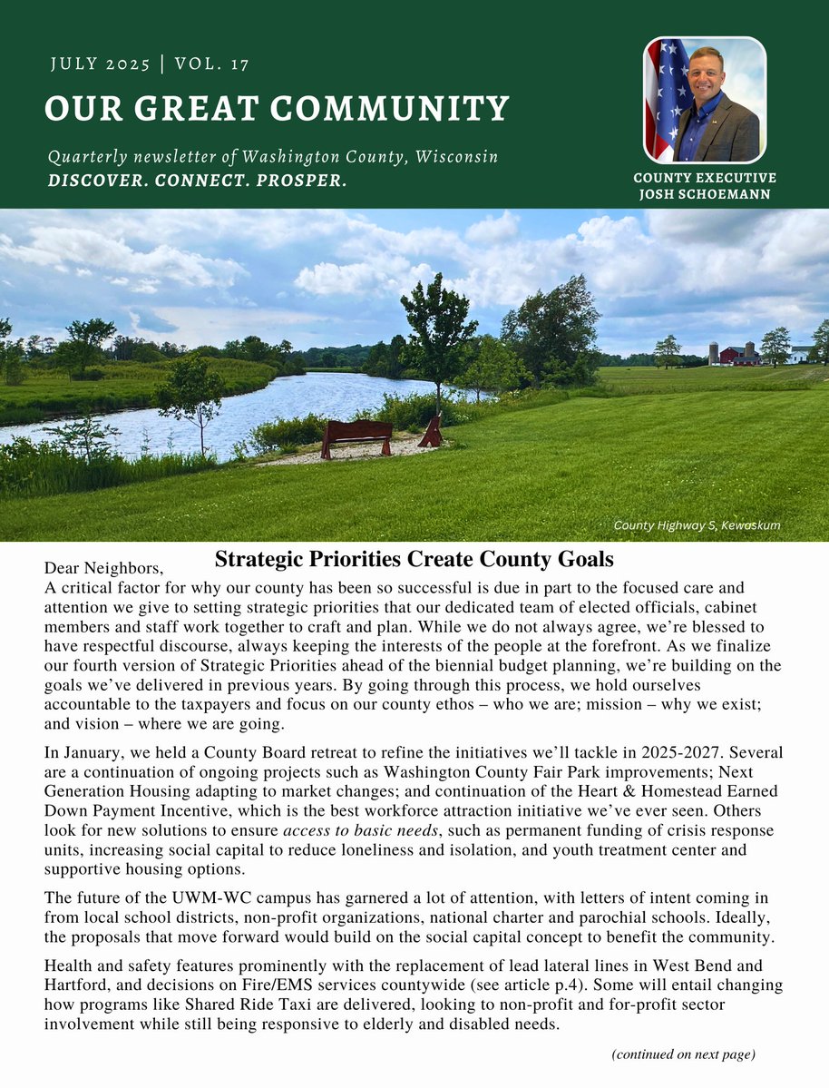 WashCoWisco's tweet image. Read the latest Washington County news in the July issue of Our Great Community newsletter!
bit.ly/WashcoJuly2025