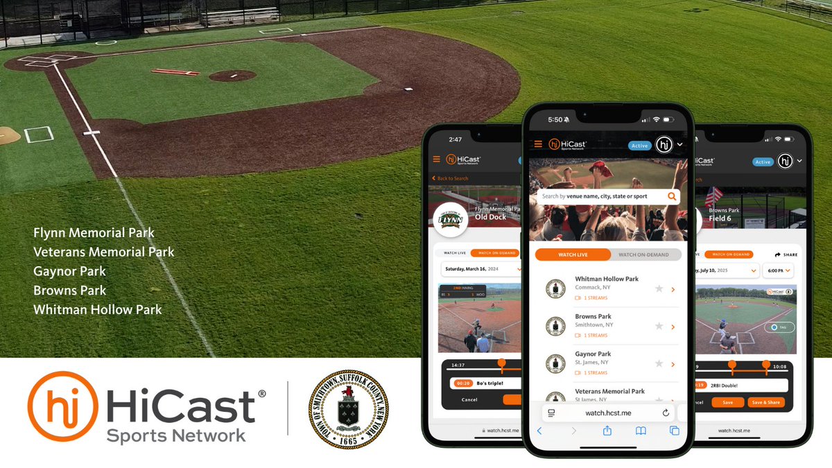 HiCastSports's tweet image. We’ve expanded our coverage in Town of Smithtown just in time for the 2025 NY State Little League Softball Championships (7-13 - 7/24)! Fans can now stream live games at Veterans Memorial Park, Gaynor Park, Browns Park, Whitman Hollow Park & Flynn Memorial Park ⚾🥎 #smithtownny