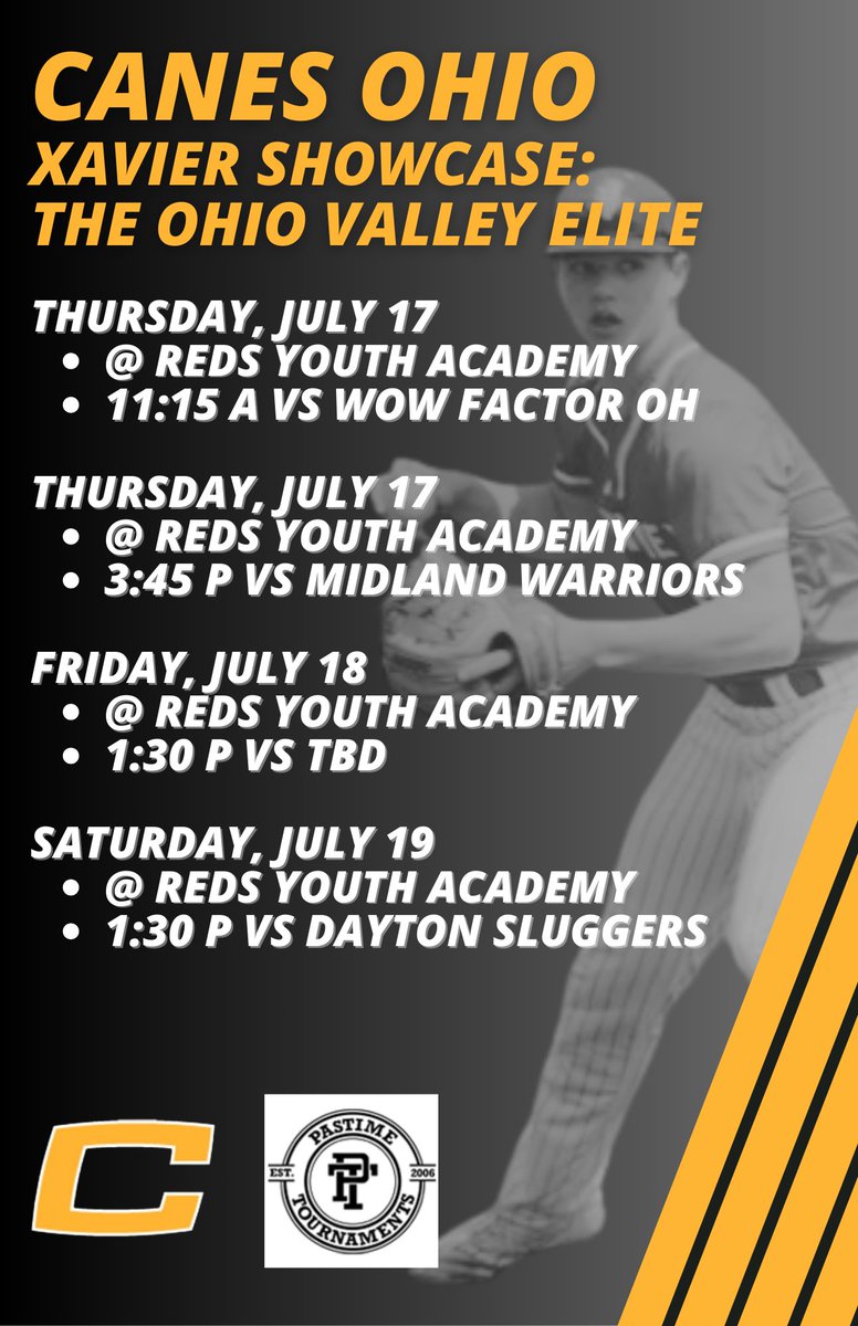 Come watch some baseball this week! Our schedule for the Xavier Ohio Valley Elite!