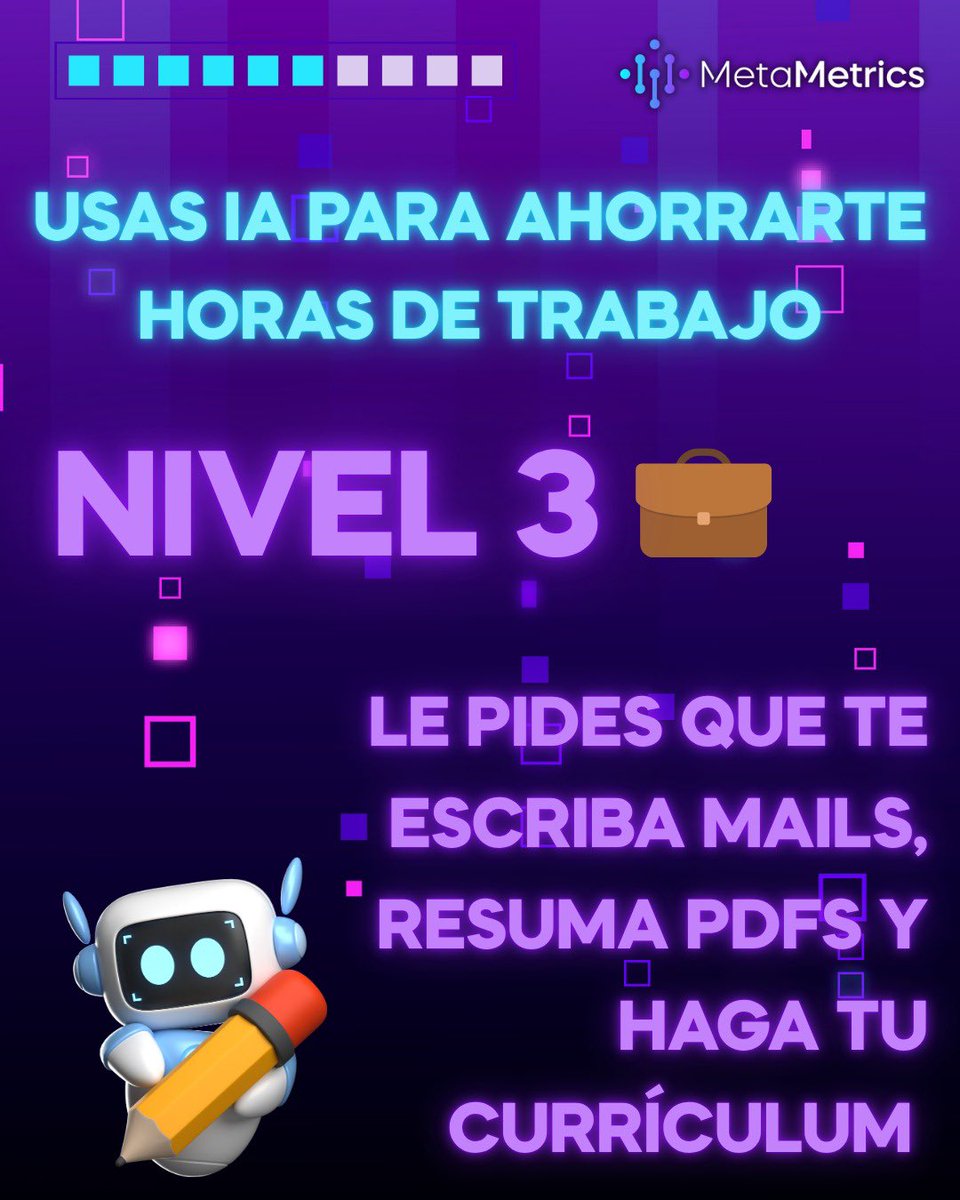 MetaMetricsMx's tweet photo. ¿Qué tan Tech eres con la IA? Del nivel 1 (piensas que es Terminator) al 5 (entrenas modelos por hobby). ¿En qué nivel estás? Usas ChatGPT solo para tareas o ya optimizas tu trabajo con prompts avanzados. #InteligenciaArtificial #NivelesTech #TestIA https://t.co/Gaowf8GcZI