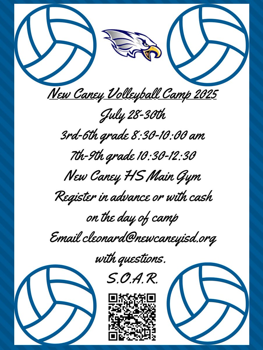 We are 2 weeks away from Vball camp! Please register ASAP! Can’t wait! <a href="/KCMSKodiaks/">Keefer Crossing MS</a> <a href="/NewCaneyElem/">New Caney Elementary</a> <a href="/OakleyElem/">Oakley Elementary</a> <a href="/ValleyRanchElem/">Valley Ranch Elementary</a> <a href="/BensBranchElem/">Bens Branch Elementary</a> <a href="/BFESBears/">Brookwood Forest Elementary</a> <a href="/dogwoodelem/">Dogwood Elementary</a> <a href="/CrippenElem/">Crippen Elementary</a> <a href="/KingsManorElem/">Kings Manor Elementary</a> <a href="/HighlandsEleme1/">Highlands Elementary</a> <a href="/TavolaElem/">Tavola Elementary</a> <a href="/SortersMillElem/">Sorters Mill Elementary</a> <a href="/PorterElem/">Porter Elementary</a> <a href="/newcaneyisd/">New Caney ISD</a> <a href="/NewCaneyHS/">New Caney HS</a>