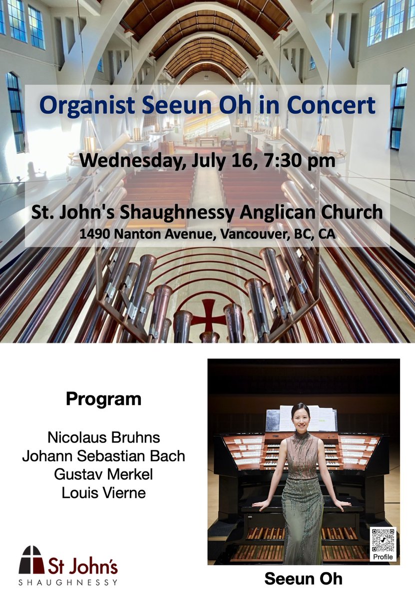 #ICML2025 and classical music?
Please come and enjoy the beautiful and powerful sound. The church has a famous pipe organ in Vancouver. I’m excited to hear how she will play Bruhns, Bach, Merkel, and Vierne on this instrument. And most of all—she’s my lovely wife.😉