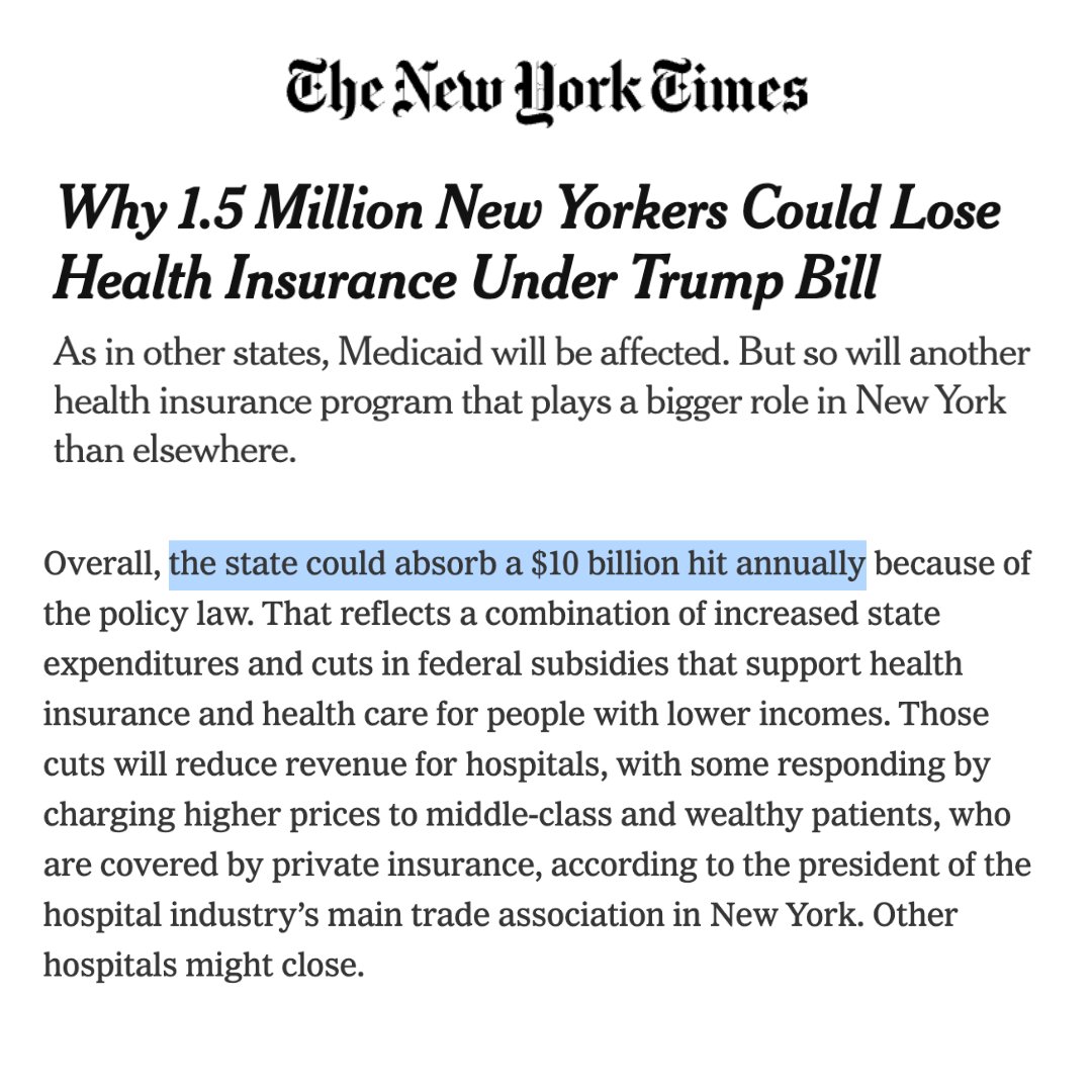 HealthEdProject's tweet image. Congress’s “one big bill” will force 7.5% of New York’s population to lose their health insurance.
It’s not just a number. It’s our coverage, health and safety.
nytimes.com/2025/07/09/nyr…