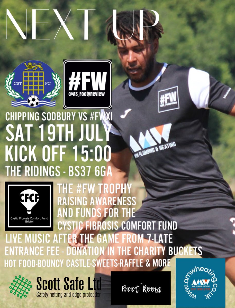 NEXT UP!! It’s gonna be an exciting week for #FW as we build up for the annual #FW Charity Cup match against <a href="/TSods/">Chipping Sodbury Town FC</a> last year was a massive success and I’m sure this year will be just as exciting and successful…. 90 mins of football action, bouncy castle, hot and cold food,