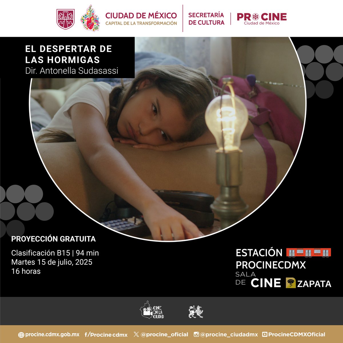 procine_oficial's tweet image. 🟣 15 de julio, 16 h
📽️ #EstaciónPROCINE
🎞️ Ciclo: Las que abren el surco
🎬 HASTA QUE EL ALMA BAILE (2024)
🎬 EL DESPERTAR DE LAS HORMIGAS (2019)
Dos historias sobre mujeres que buscan un respiro en medio de la rutina.
📍 Metro Zapata
🎟️ Entrada libre
🔗cineenlaciudad.cdmx.gob.mx