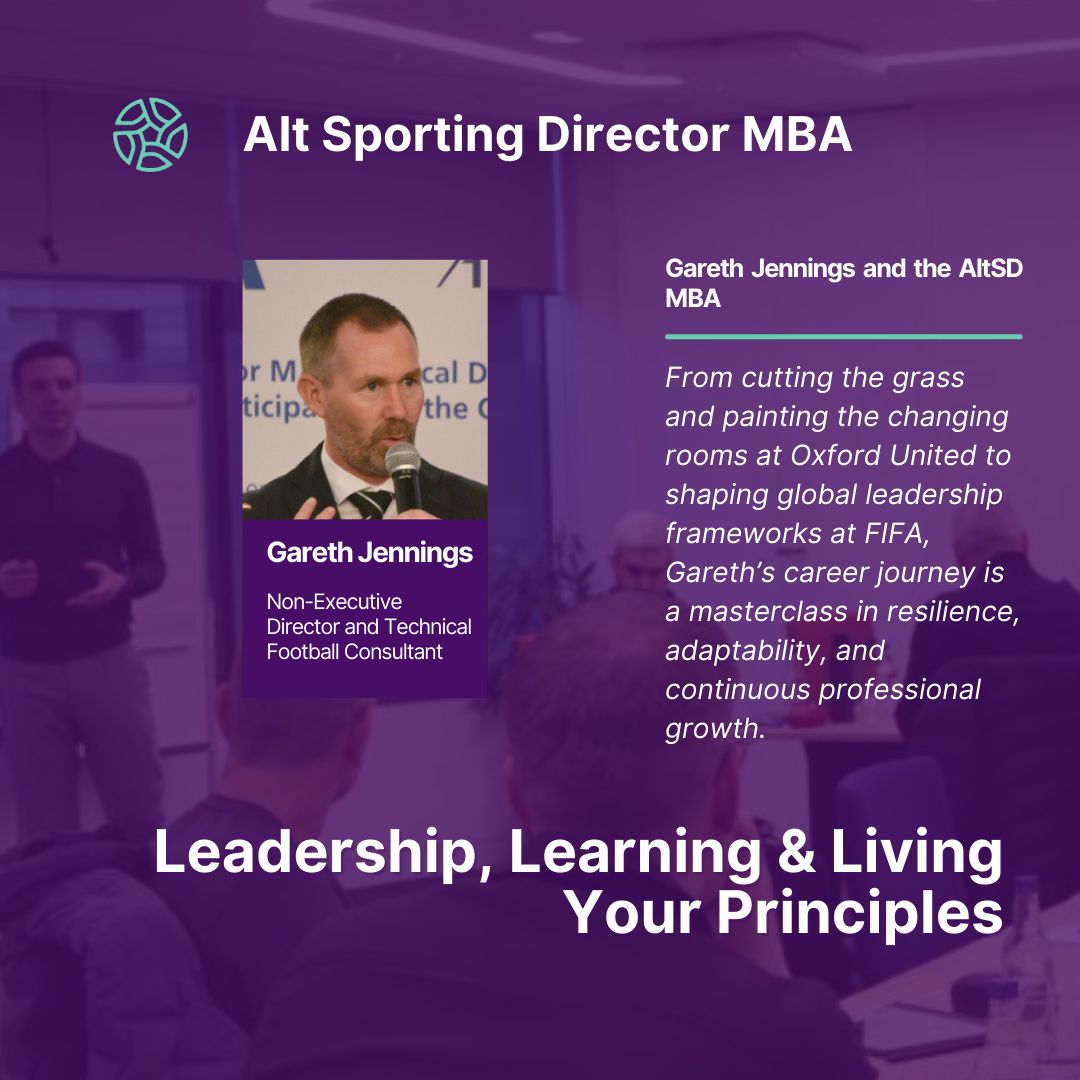 ASD_SportDir's tweet image. We were privileged to welcome Gareth Jennings to the AltSD MBA, &amp;amp; what a remarkable conversation it proved to be. 

From cutting the grass &amp;amp; painting changing rooms at Oxford United to shaping global leadership frameworks at FIFA, Gareth’s journey is a masterclass in resilience.