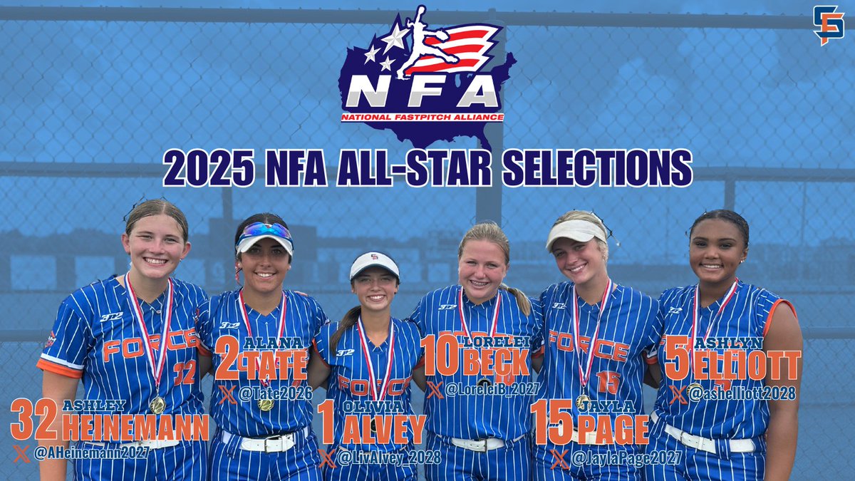 Southern Force 16U National - Hewitt (@sofonational09) on Twitter photo Congratulations to <a href="/AHeinemann2027/">Ashley Heinemann</a>, <a href="/tate2026/">Alana Tate.</a>., <a href="/LivAlvey_2028/">Olivia Alvey 2028</a>, <a href="/loreleib_2027/">Lorelei Beck 2027</a>, <a href="/JaylaPage2027/">Jayla Page 2027</a>, & <a href="/ashelliott2028/">Ashlyn Elliott</a> for being selected for the <a href="/NFAsoftball/">National Fastpitch Alliance</a> All-Star competition tonight at <a href="/LATechSB/">LA Tech Softball</a> Dr. Billy Bundrick Field. Good luck ladies! Congratulations to <a href="/AHeinemann2027/">Ashley Heinemann</a>, <a href="/tate2026/">Alana Tate.</a>., <a href="/LivAlvey_2028/">Olivia Alvey 2028</a>, <a href="/loreleib_2027/">Lorelei Beck 2027</a>, <a href="/JaylaPage2027/">Jayla Page 2027</a>, & <a href="/ashelliott2028/">Ashlyn Elliott</a> for being selected for the <a href="/NFAsoftball/">National Fastpitch Alliance</a> All-Star competition tonight at <a href="/LATechSB/">LA Tech Softball</a> Dr. Billy Bundrick Field. Good luck ladies!